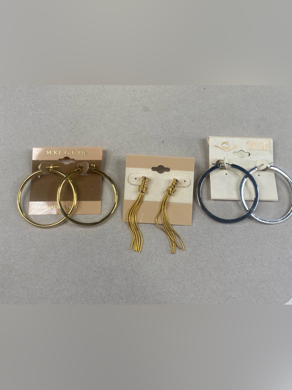 Mixed Hoop and Tassel Earring Set - Gold and Silver